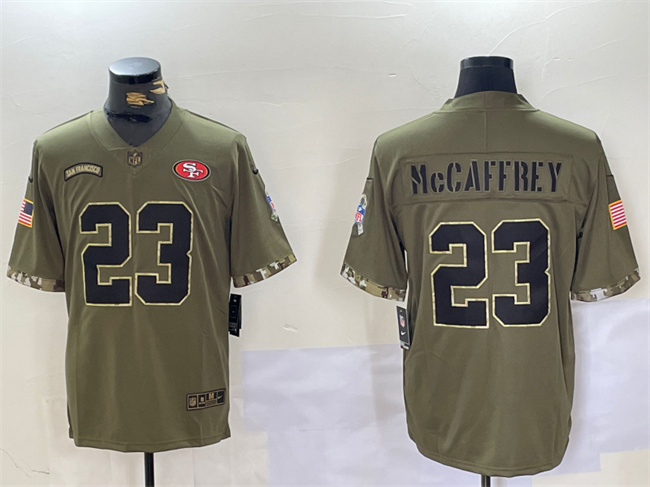 Men's Olive San Francisco 49ers #23 Christian McCaffrey 2022 Salute To Service Limited Stitched Jersey
